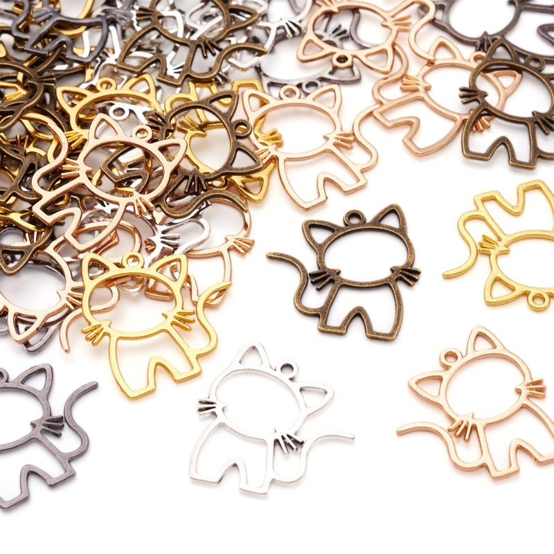 Craftdady 40Pcs Cat Open Back Bezel Pendants 27x25mm Cute Kitten Blank Hollow Pressed Frame Charms Animal Alloy Dangle Charms Resin Casting Pendants for DIY Crafts Earring Necklace Jewelry Making - Image 1
