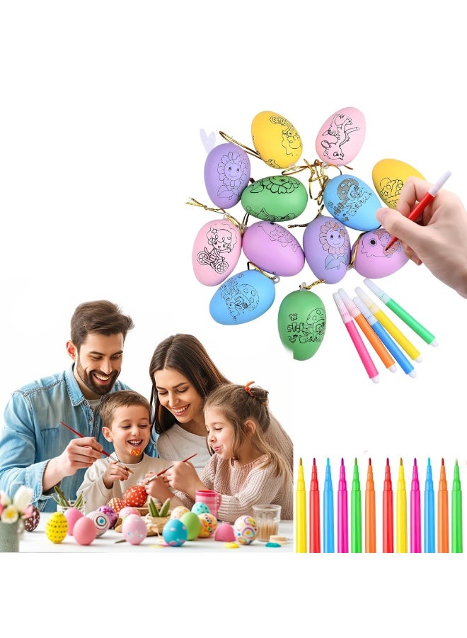 Easter Egg Painting Kit for Kids – 12 Pastel Eggs & 48 Markers, DIY Craft Activity Set, Non-Toxic, Ages 3-12, Easter Gift for Boys & Girls