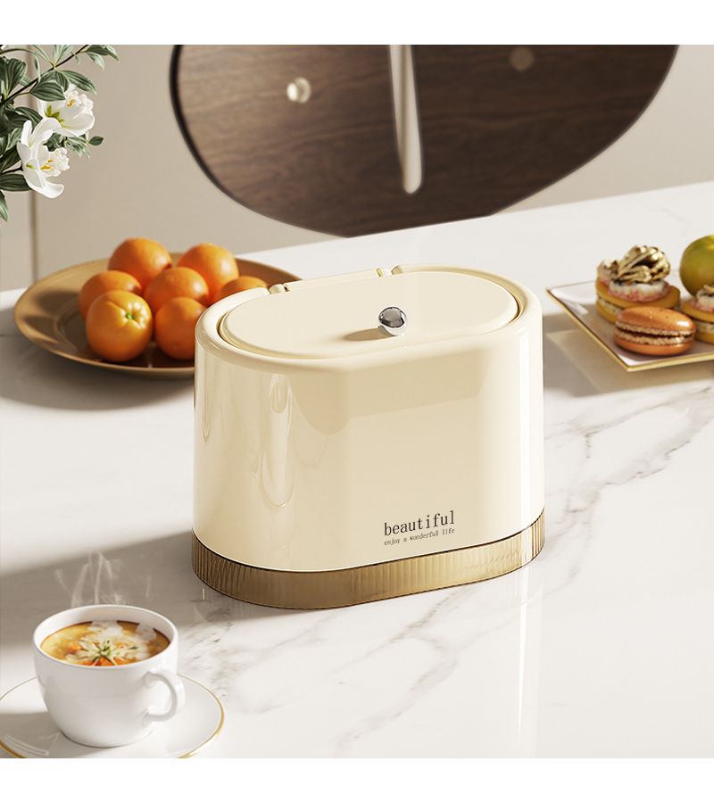 Milky White Press Type Mini Trash Can for Home Office Desk Clean Storage Paper Basket - Image 2