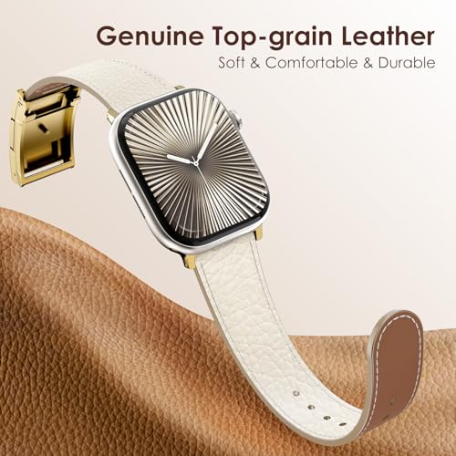CHANCHY Leather Magnetic Watch Band Compatible with Apple Watch Bands 40mm 38mm 41mm 42mm 44mm 45mm 46mm, Top Grain Leather Dressy Band for Women Men iWatch Ultra SE3 Series 11/10/9/8/7/6/5/4/3/2/1 - Image 4