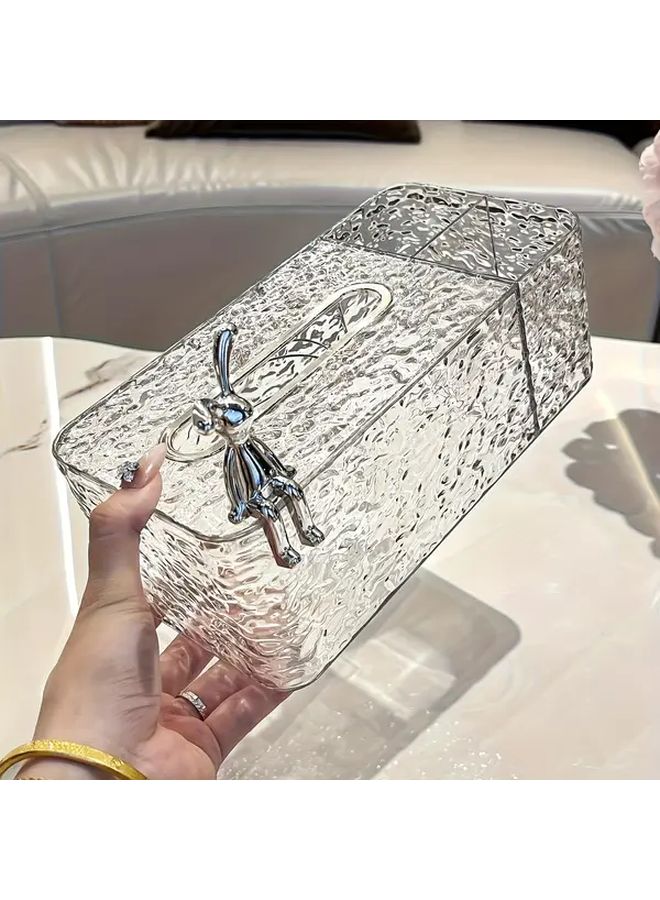 Transparent White Bunny Tissue Box Holder Water Ripple Design Bathroom Living Room Decor - Image 1