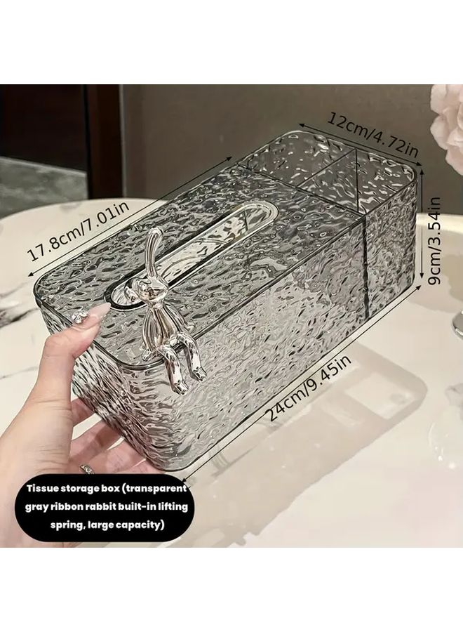 Transparent White Bunny Tissue Box Holder Water Ripple Design Bathroom Living Room Decor - Image 5