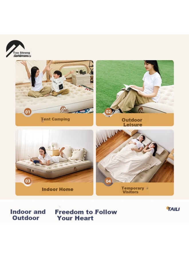 Taili Automatic Inflatable Camping Tent Air Mattress Folding Sleeping Pad Khaki Built-in Pump Double Thick - Image 4