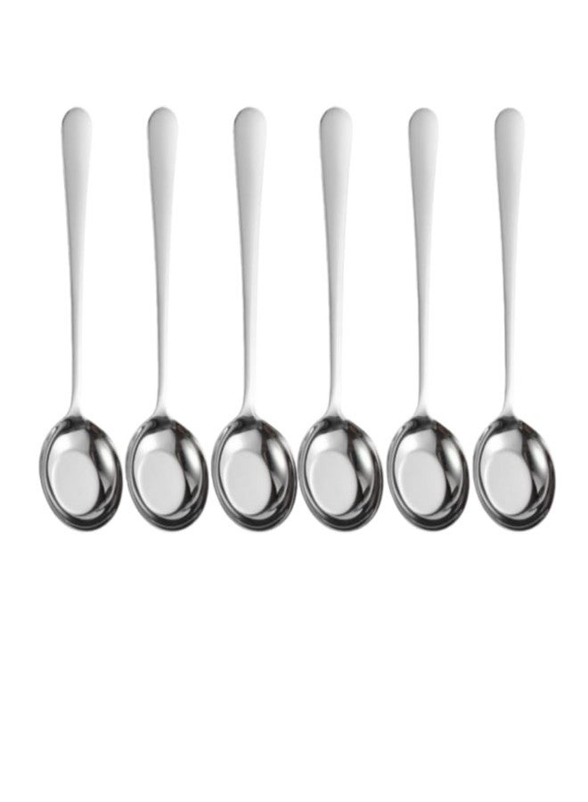 chislim Stainless Steel Flat Bottom Soup Spoons,6PCS Long Handle Deep Soup Spoons for Soup Rice Cereal Gravy Ladle Dessert - Image 1