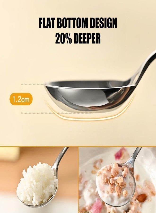 chislim Stainless Steel Flat Bottom Soup Spoons,6PCS Long Handle Deep Soup Spoons for Soup Rice Cereal Gravy Ladle Dessert - Image 4