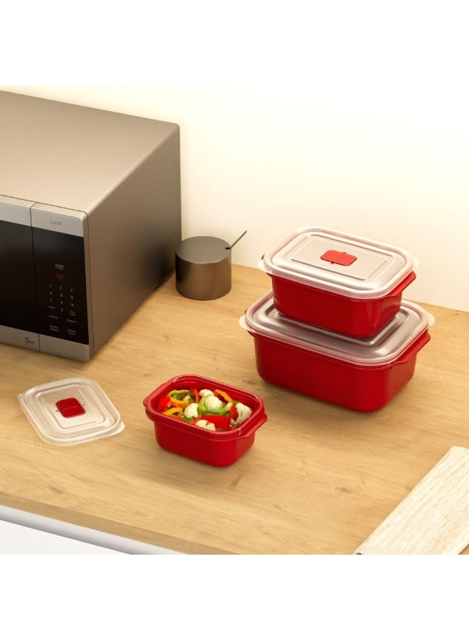دونيا طقم علب حفظ طعام مستطيلة Heat’n Go عدد 3 مع أغطية محكمة الإغلاق آمنة للاستخدام في الميكروويف والفريزر لتحضير الوجبات سعات 500 مل 1000 مل 2000 مل (أحمر) - Image 3
