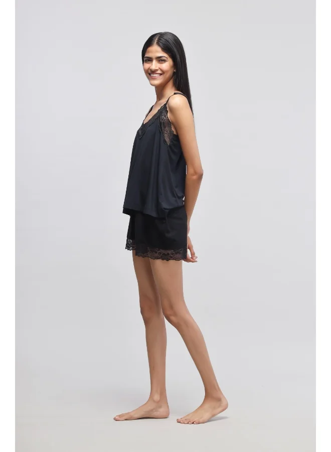 NeceSera Delicate  Black Lace Shorts Set with Tank Top