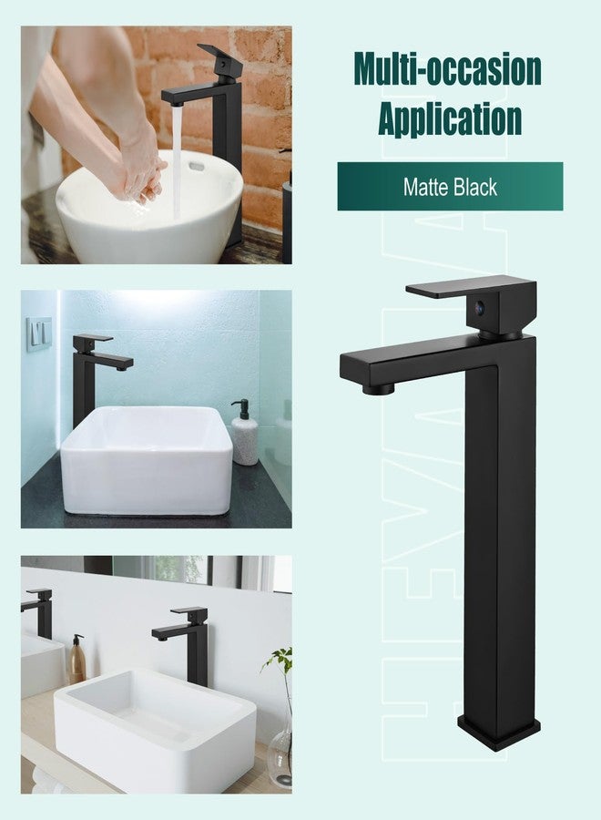 Heyalan Bathroom Vessel Sink Faucet Restroom Faucet Single Handle Basin Bowl Tap SUS304 Stainless Steel Tall Body 1 Hole Lavatory Vanity Mixer Bar Tap, with Drain,Matte Black - Image 4