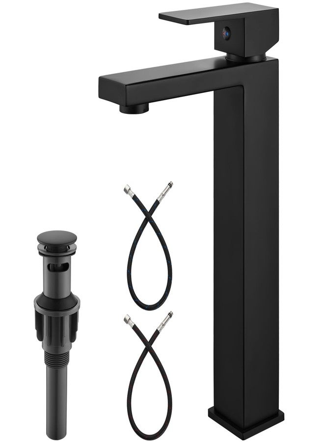 Heyalan Bathroom Vessel Sink Faucet Restroom Faucet Single Handle Basin Bowl Tap SUS304 Stainless Steel Tall Body 1 Hole Lavatory Vanity Mixer Bar Tap, with Drain,Matte Black - Image 1