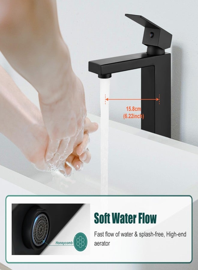 Heyalan Bathroom Vessel Sink Faucet Restroom Faucet Single Handle Basin Bowl Tap SUS304 Stainless Steel Tall Body 1 Hole Lavatory Vanity Mixer Bar Tap, with Drain,Matte Black - Image 2