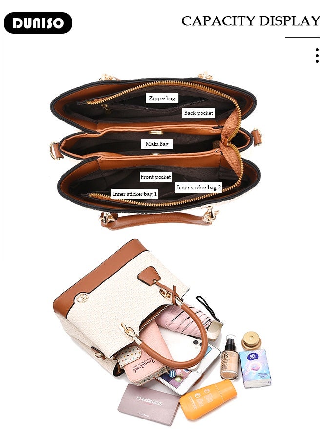 DUNISO Women's Vintage Tote Bag Fashion Women Handbags Large Capacity  Faux Leather Shoulder Bag with Adjustable Handle Detachable Strap Simple Ladies Shoulder Tote Bag Satchel Crossbody Bag for Women - Image 4