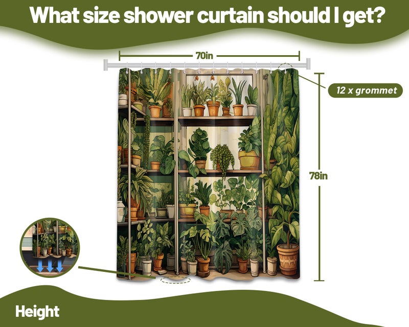 QGHOT Botanical Shower Curtain  Vintage Green Plant Shower Curtains for Bathroom Decor Nature Fake Potted Greenery Floral Bath Curtain Set  Waterproof Fabric  70"" W x 78"" L - Image 4