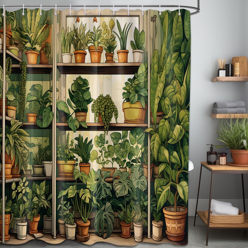 QGHOT Botanical Shower Curtain  Vintage Green Plant Shower Curtains for Bathroom Decor Nature Fake Potted Greenery Floral Bath Curtain Set  Waterproof Fabric  70"" W x 78"" L - Image 3