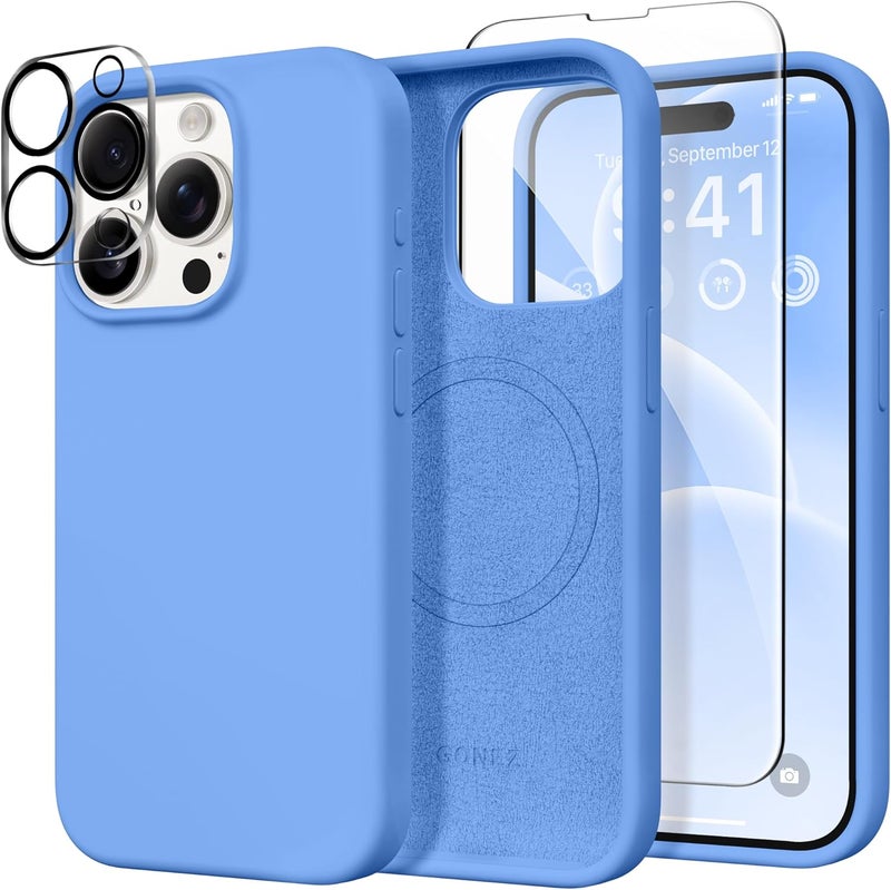 GONEZ Magnetic for iPhone 15 Pro Case, [Compatible with MagSafe] Anti-Scratch Microfiber Lining & Screen Protector, Shockproof Slim Phone Silicone Cover 6.1 inch, Royal Blue - Image 1