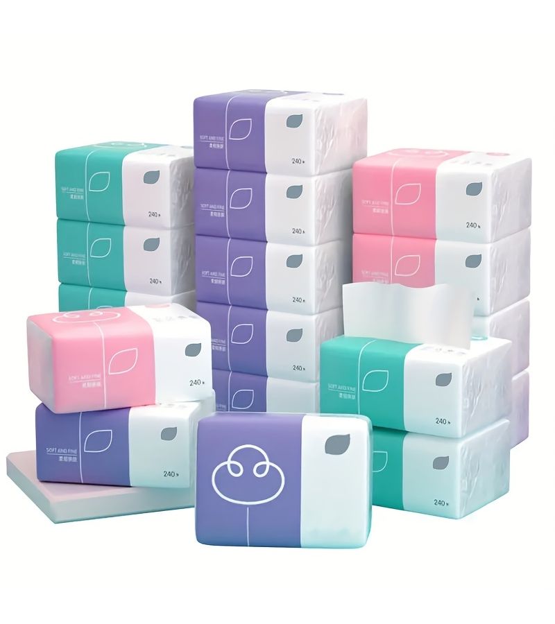 1 Pack Ultra Soft 4 Ply Tissues 60 Draws Dye Free Absorbent Facial Tissues For Home Office Outdoor Travel Random Color - Image 2