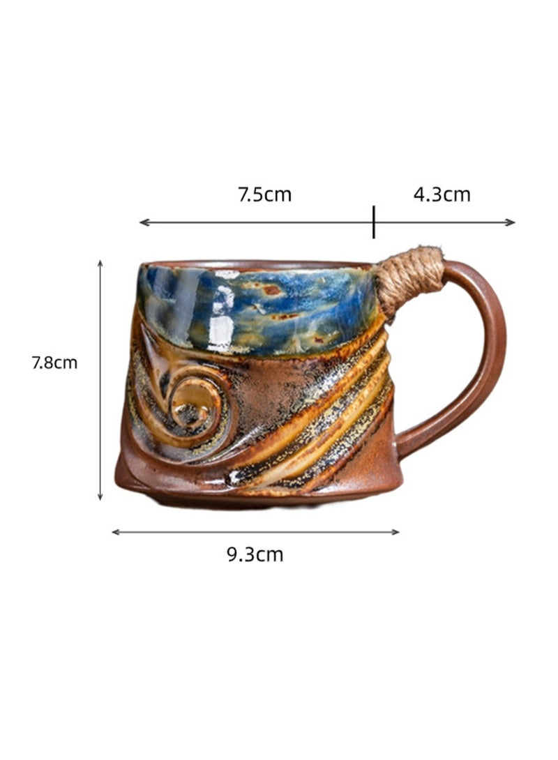 Special-Shaped Mugs, Retro Ceramic Cups, Irregular Cups, Stoneware Water Cups, High-Value Coffee Cups（Brown Base Bright Blue 300ml） - Image 3
