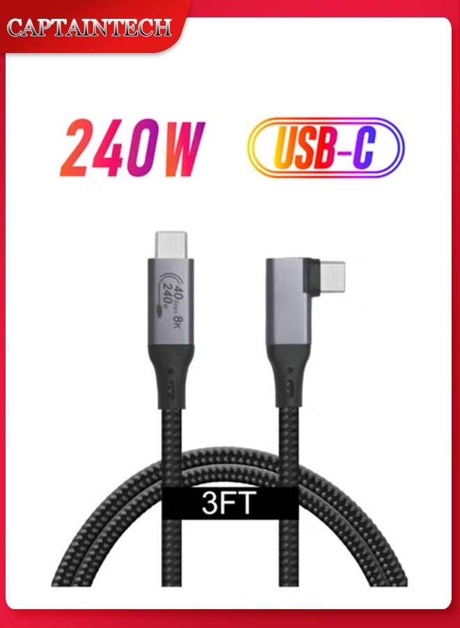 Captaintech USB4 Cable (40Gbps, 240W) – Thunderbolt 3/4 u0026 USB-C Compatible, 8K Display Support, 90° Right Angle Design - Image 1