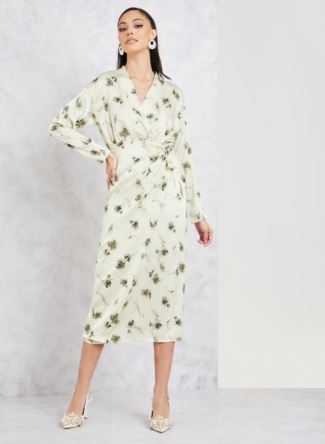 Styli Floral Satin Wrap Dress  - Image 2