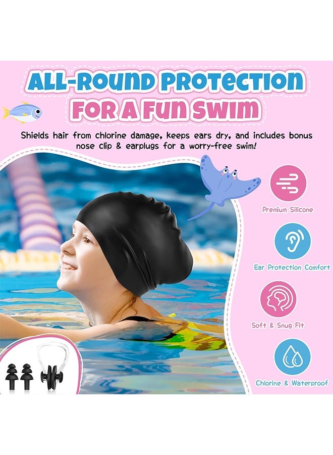 JIAROU 2 Pack Kids Swim Cap for Girls Boys, 2 Size Silicone Swimming Cap for Toddlers Children Teens, Waterproof Swim Hatsfor Long Hair to Keep Hair Dry - Image 5