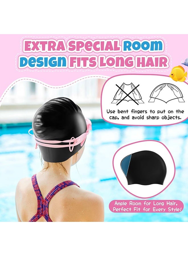 JIAROU 2 Pack Kids Swim Cap for Girls Boys, 2 Size Silicone Swimming Cap for Toddlers Children Teens, Waterproof Swim Hatsfor Long Hair to Keep Hair Dry - Image 4