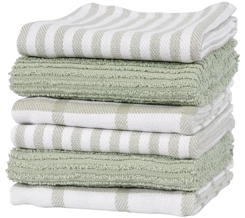 KAF Home Premium Kitchen Towels 18 x 28 Large 100 Cotton Flat  Terry Absorbent Dish Towel Set Sage 6 Pack
