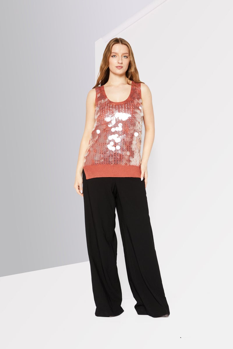BOTTEGA VENETA Women U Neck Sleeveless Textured Tops, Pink Hibiscus  - Image 2