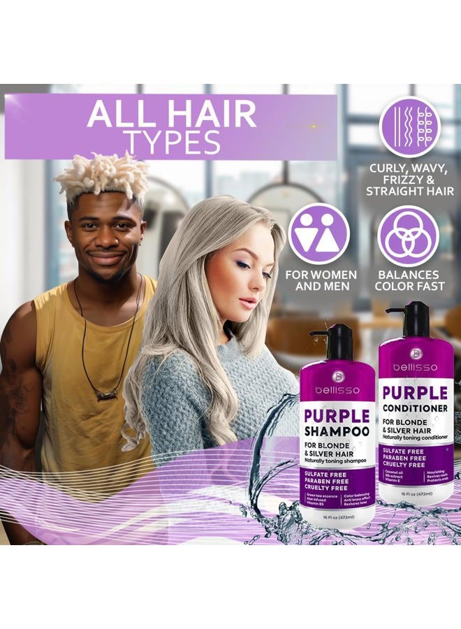 BELLISSO Purple Shampoo and Conditioner Set - Sulfate Free Salon Grade (2 x 16.9 fl oz) - Hydrating Toner - Shimmer Correction for Platinum Blonde, Silver, Light, and Grey Hair - Advanced Formula - Image 5