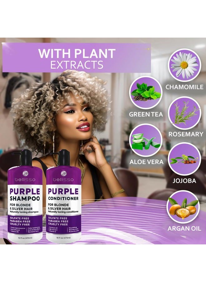 BELLISSO Purple Shampoo and Conditioner Set - Sulfate Free Salon Grade (2 x 16.9 fl oz) - Hydrating Toner - Shimmer Correction for Platinum Blonde, Silver, Light, and Grey Hair - Advanced Formula - Image 3