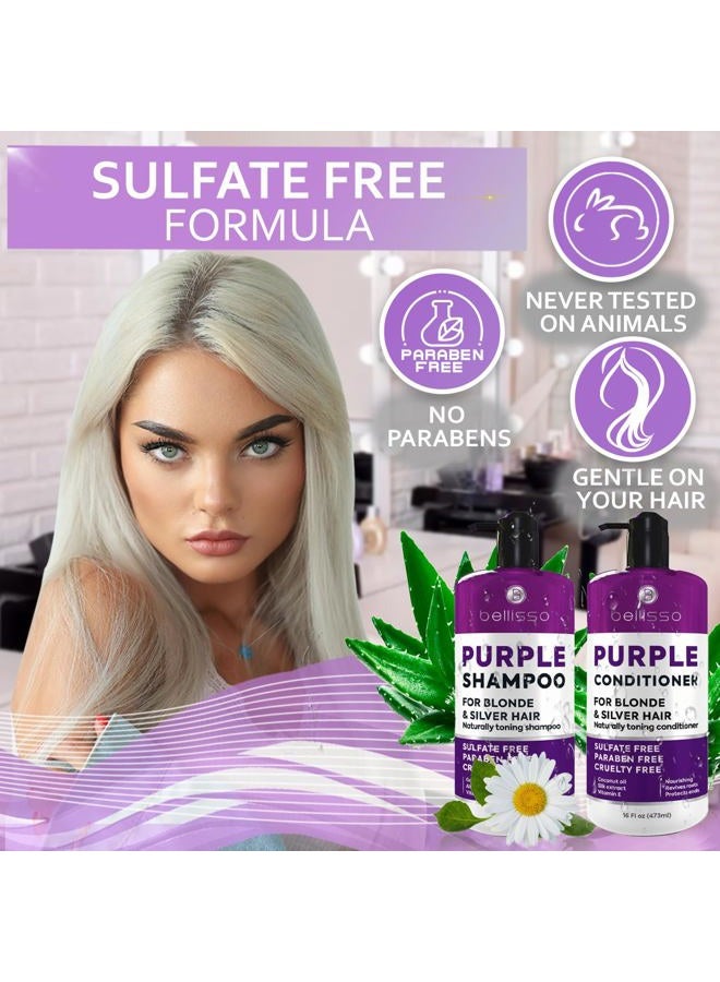 BELLISSO Purple Shampoo and Conditioner Set - Sulfate Free Salon Grade (2 x 16.9 fl oz) - Hydrating Toner - Shimmer Correction for Platinum Blonde, Silver, Light, and Grey Hair - Advanced Formula - Image 4