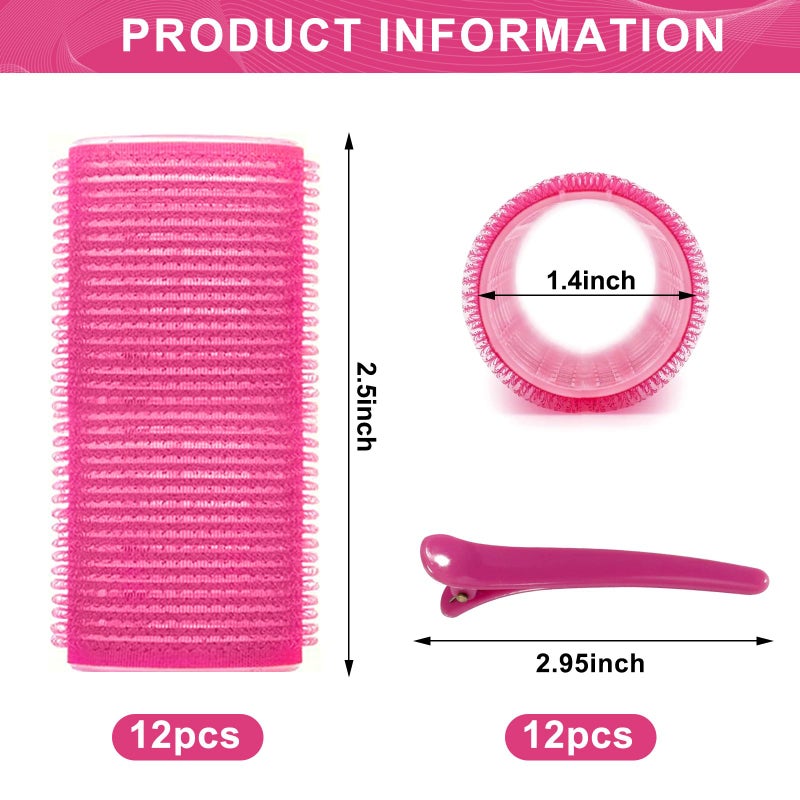 BESSEEK Hair Rollers, 12 Pack Hair Curler Small Hair Rollers for Women, Self Grip Hair Roller with Clips, Rose Red (Medium PLUS) - Image 2