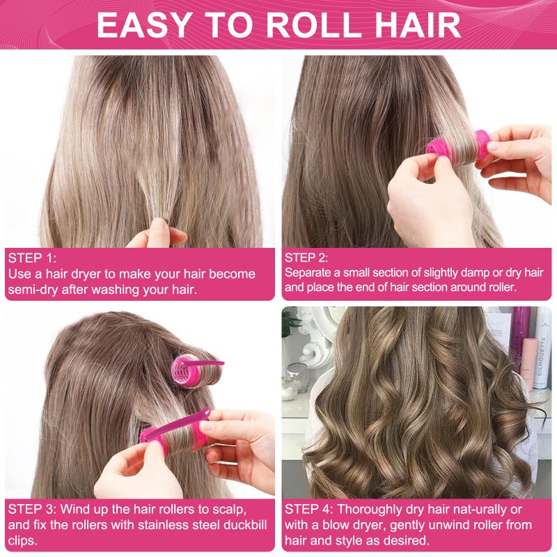 BESSEEK Hair Rollers, 12 Pack Hair Curler Small Hair Rollers for Women, Self Grip Hair Roller with Clips, Rose Red (Medium PLUS) - Image 5