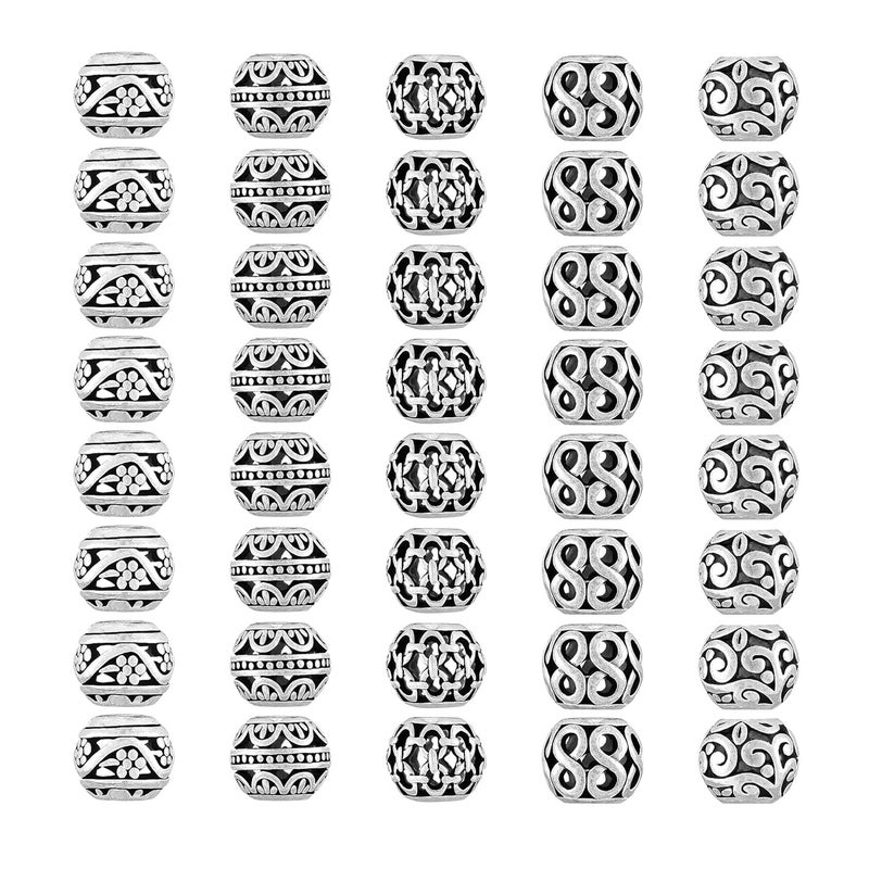 Haniforever 40Pcs Metal Tube Spacer Beads for Jewelry Making Necklace Silver Large Hole Paracord Beads Bracelets Spacers Charms Loose Beads5Style - Image 3