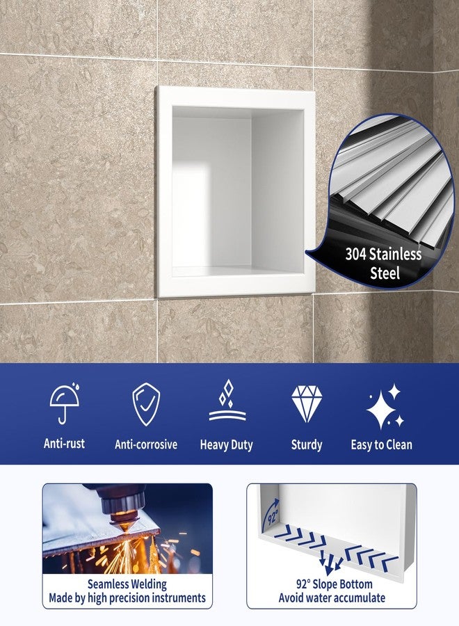 Bernkot Shower Niche, 304 Stainless Steel Wall Niche for Bathroom, Recessed Bathroom Footrest w/Over Mount Installation, No Tile Need (Matte White, 4.8''x6'') - Image 3