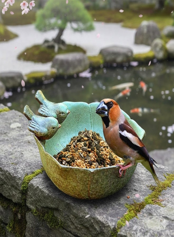 مغذي طيور خزفي، صينية مياه شرب وإطعام للطيور، مغذي طيور مزخرف، مناسب للببغاء، وببغاء الفينيق الوردي، وببغاء الفاوانيا. - Image 3
