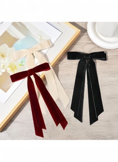 Lesha 3 Pcs Velvet Hair Bows Ribbon Hair Clip Beige Wine Red Black Accessories Ponytail Holder Accessories Slides Metal Clips Hair Bow for Women Girls Toddlers Teens Kids  - Image 2