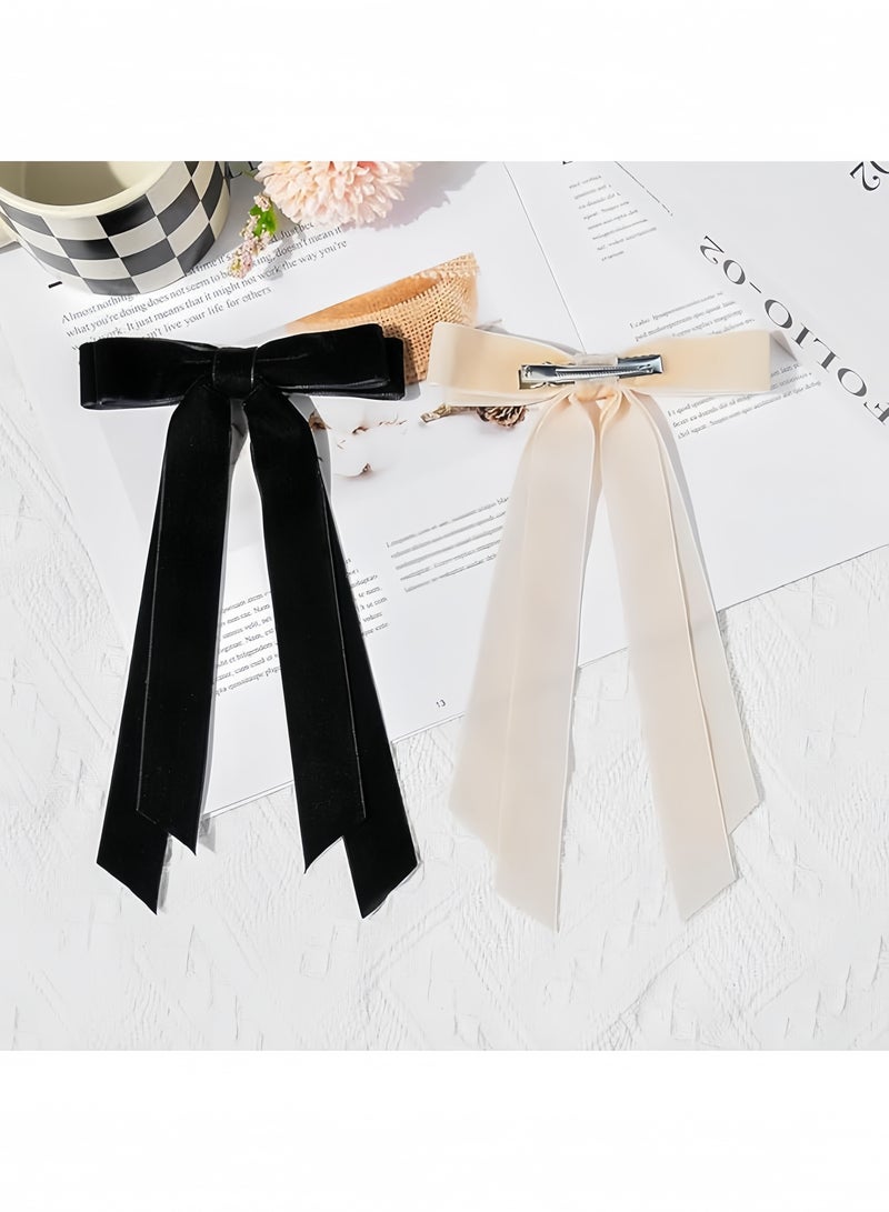 Lesha 3 Pcs Velvet Hair Bows Ribbon Hair Clip Beige Wine Red Black Accessories Ponytail Holder Accessories Slides Metal Clips Hair Bow for Women Girls Toddlers Teens Kids - Image 3