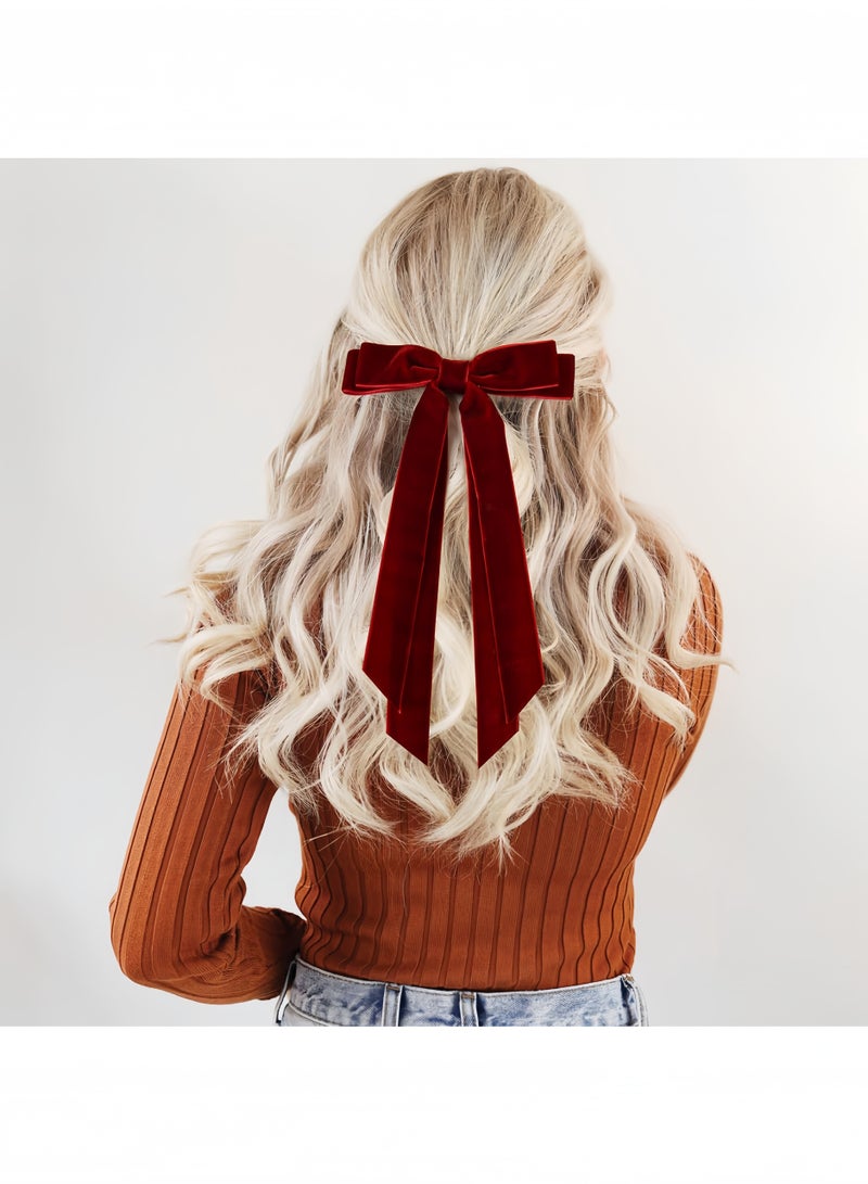 Lesha 3 Pcs Velvet Hair Bows Ribbon Hair Clip Beige Wine Red Black Accessories Ponytail Holder Accessories Slides Metal Clips Hair Bow for Women Girls Toddlers Teens Kids - Image 4
