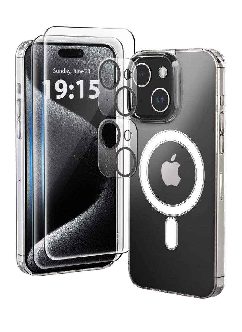 Generic - "ELTRAZONE Designed for iPhone 13 Case – 5-in-1 Clear Non-Yellowing Case with 2X Tempered Glass Screen Protectors and 2X Camera Lens Protectors, Shockproof with Air-Guard Corners (Clear MagSafe)" - Image 1
