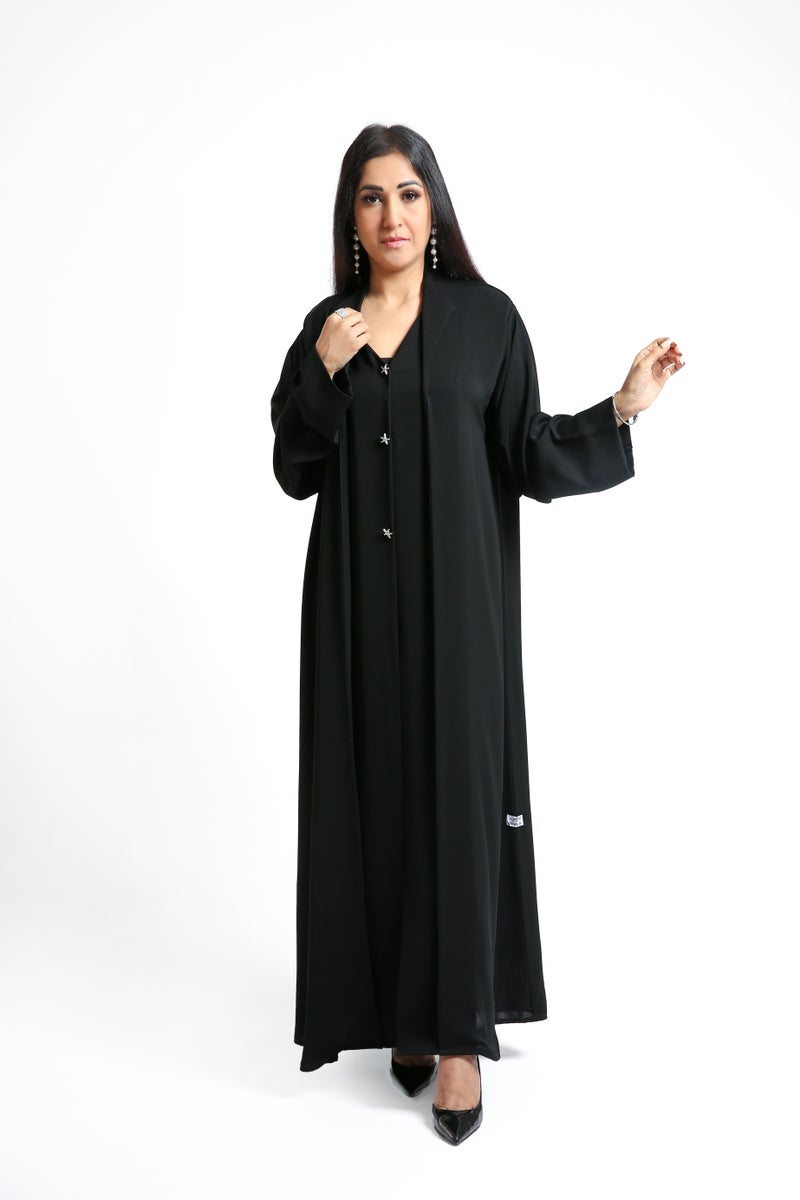 Nikias Black Nida Abaya with Collar and Button Closure - Image 1