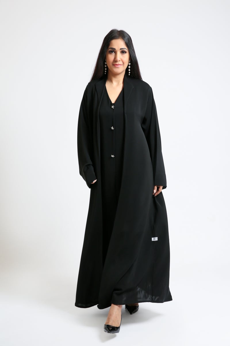 Nikias Black Nida Abaya with Collar and Button Closure - Image 2