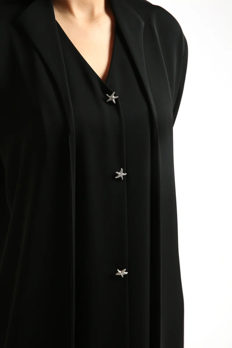 Nikias Nikias Black Nida Abaya with Collar and Button Closure