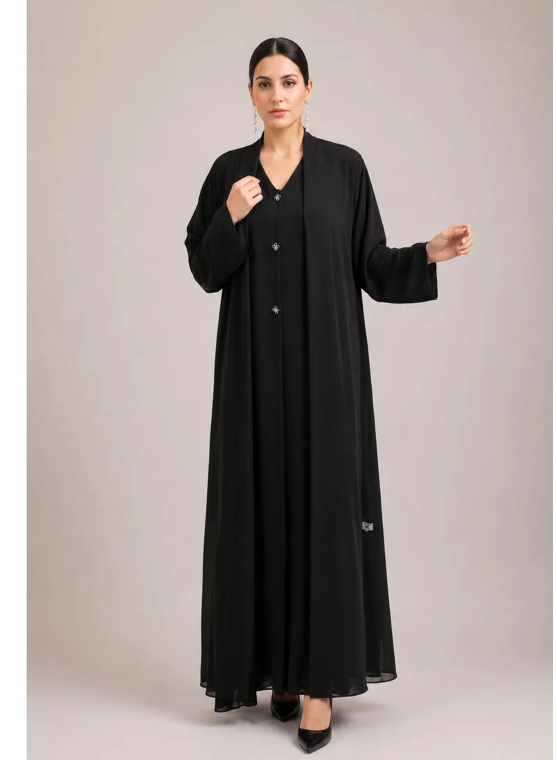 Nikias Black Nida Abaya with Collar and Button Closure