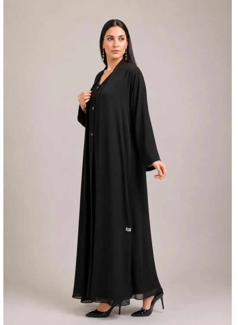 Nikias Nikias Black Nida Abaya with Collar and Button Closure