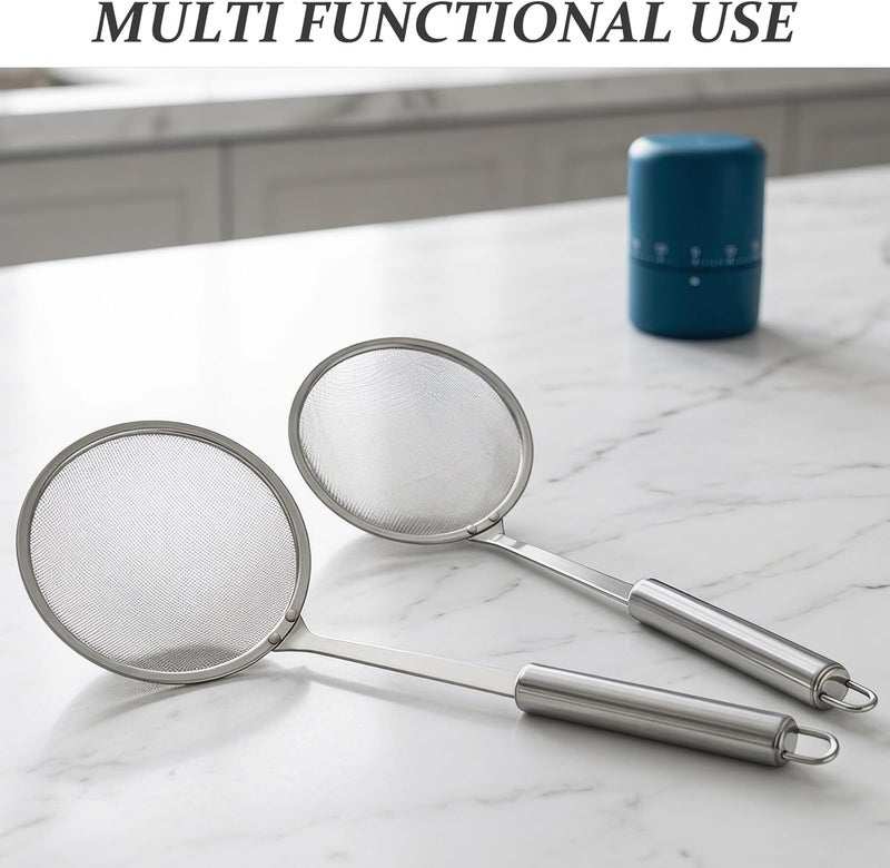 2pcs Kitchen Skimmer Spoon - Filter Grease Foam Fine Mesh Fat Skimmer - Sieve Colander Strainer - Fry Oil Filter for Cooking Sieve Spoon for Food Strainer Kitchen Gadget - Image 5