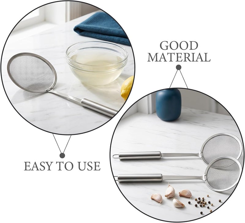 2pcs Kitchen Skimmer Spoon - Filter Grease Foam Fine Mesh Fat Skimmer - Sieve Colander Strainer - Fry Oil Filter for Cooking Sieve Spoon for Food Strainer Kitchen Gadget - Image 3