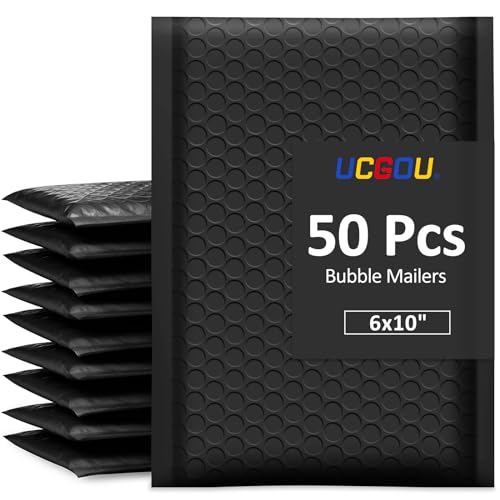 UCGOU أكياس البريد الفقاعية UCGOU 6x10 بوصة سوداء 50 حزمة أظرف مبطنة بولي صغيرة للأعمال التجارية - Image 1