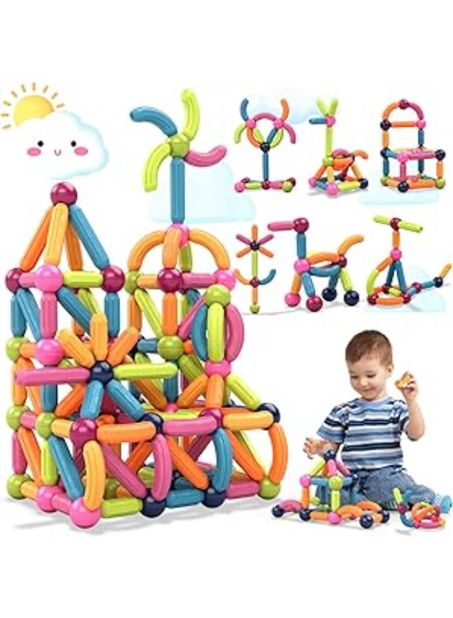 مجموعة كرات وقضبان مغناطيسية، 88 قطعة من مكعبات وعصي البناء المغناطيسية، كرات مغناطيسية للأطفال، مجموعة بناء من العصي والكرات المغناطيسية، ألعاب مغناطيسية تعليمية STEM هدية للأولاد والبنات من سن 3 سنوات فما فوق