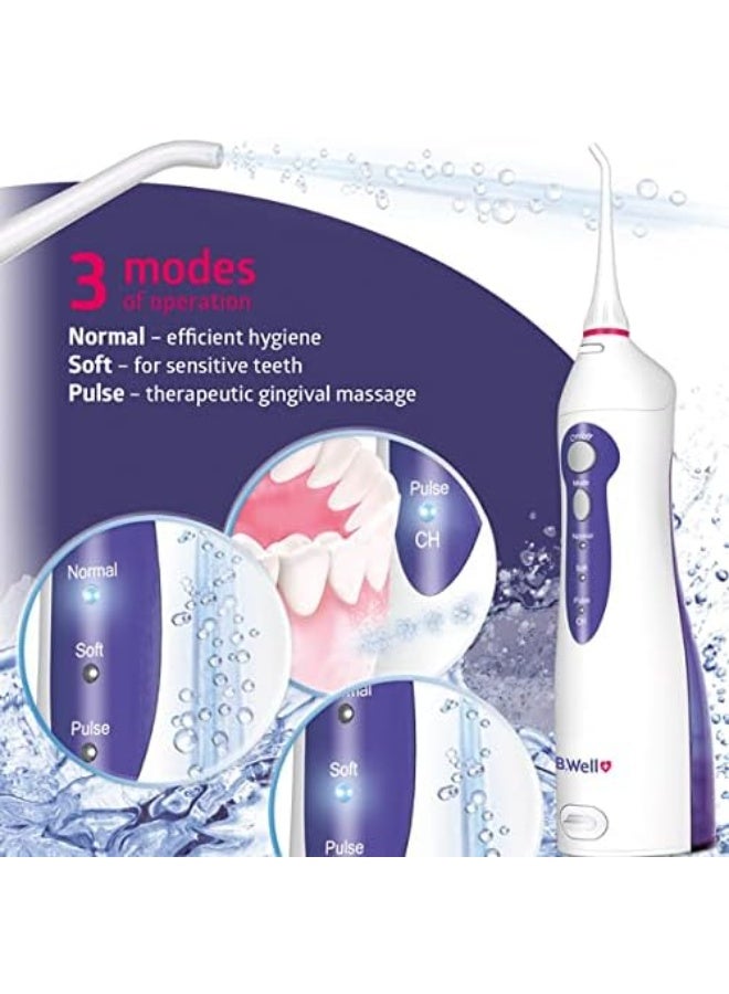 B.Well ب.ويل WI-911 جهاز تنظيف الفم المحمول 3 أوضاع مع شاحن بطارية ليثيوم أيون و2 رأس مستخدم - Image 4