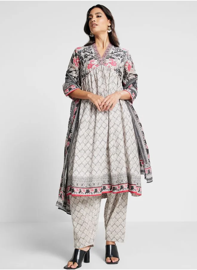 Biba Tiered Kurti & Pants Set