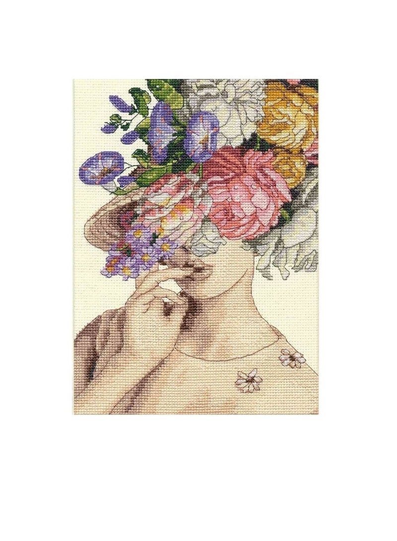 Cross Counted Cross Stitch Kit 5in x 7in Garden Lady - Image 1